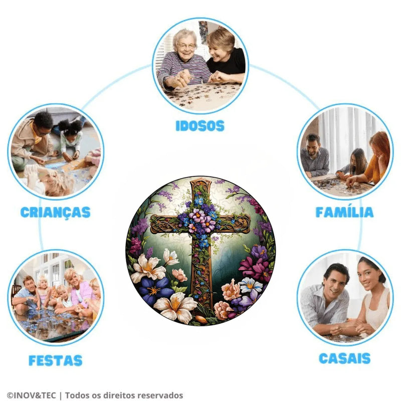 Quebra-Cabeça de Madeira Inova WOOD PUZZLE - Cruz Florida | Diversão com Diversos Benefícios
