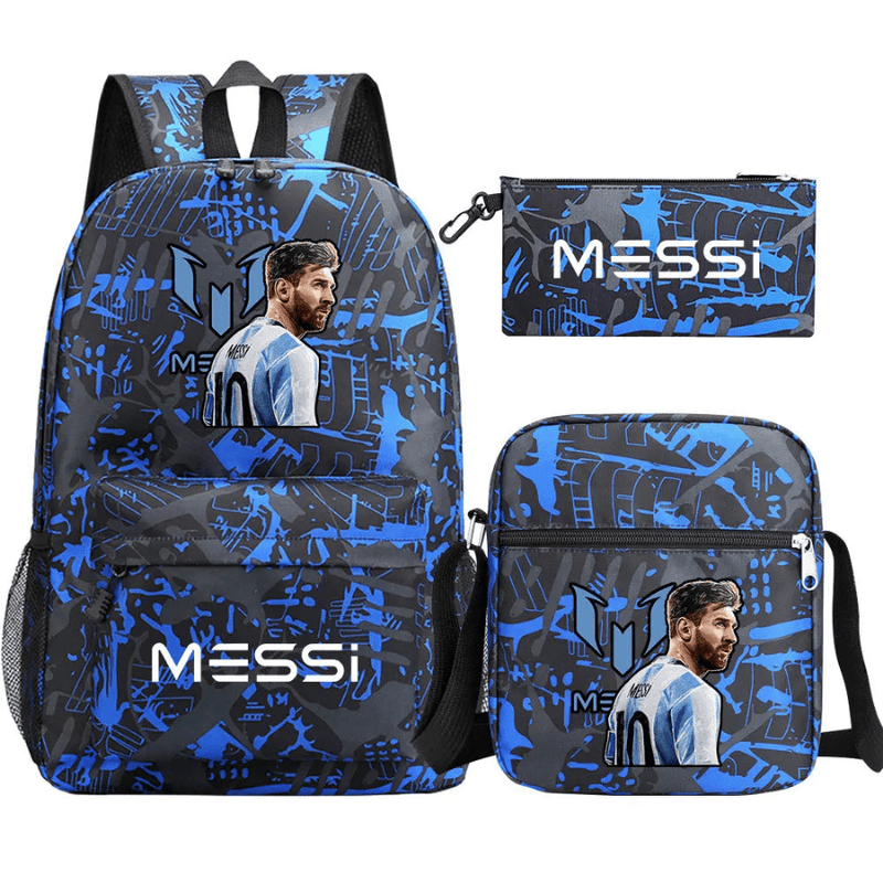 Kit Escolar Infantil Mochila com Lancheira e Estojo Messi