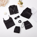 Conjunto 4 Peças Pijama Feminino Serenity Divine - Camisa Manga Longa, Calça, Camisa Regata, Shorts Em Seda Gelo Cetim | Toque De Seda Confortável + Bolsinha, Laço e Máscara de dormir de Brinde