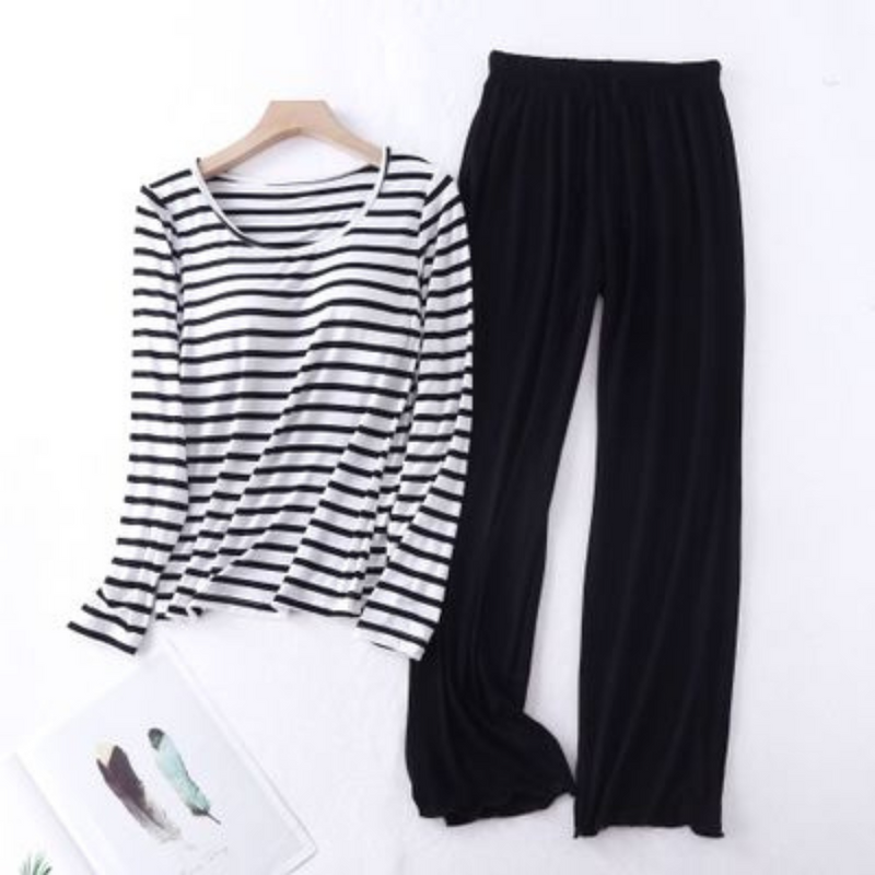 Pijama Feminino Striped Harmony - Conjunto Com Calça e Camisa Longa Super Confortável em Algodão | Macio, Leve e Elegante