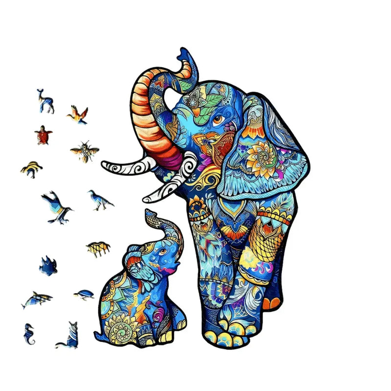 Quebra-Cabeça De Madeira Inova WOOD PUZZLE - Elefante e Seu Filhote | Diversão Com Diversos Benefícios