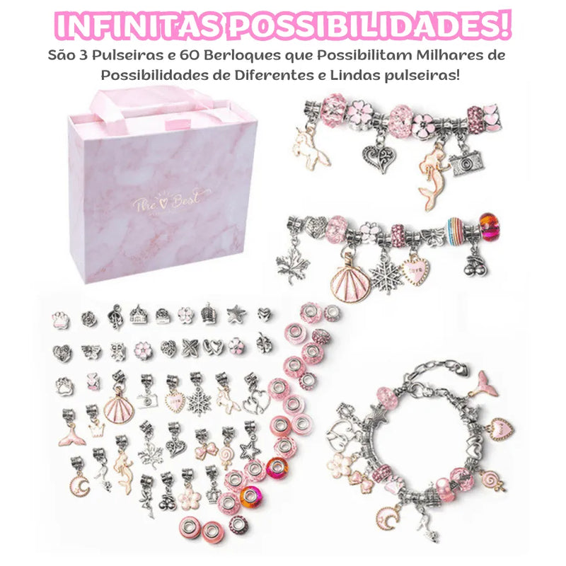 Kit De Pulseira e Berloques Infantil com 64 Peças MontaPrincess