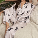 Pijama Feminino Leopard - Conjunto Luxo Calça e Camisa Longa Em Seda | Toque De Seda Super Confortável