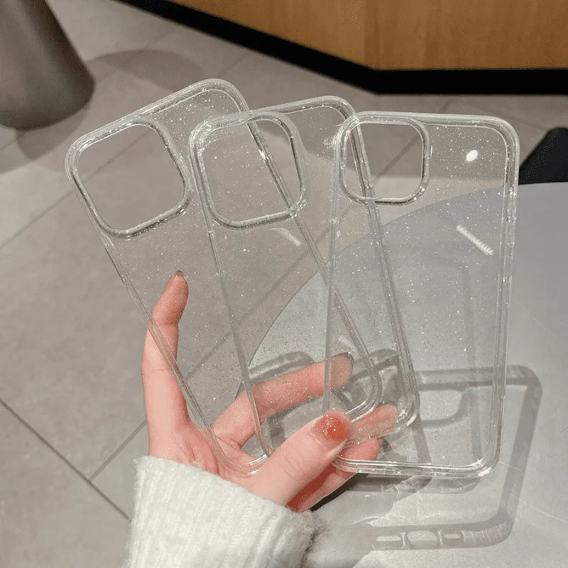 Capinha de Celular Traslúcida Brilhante Anti-Impacto para Iphone Glow Shine Glitter