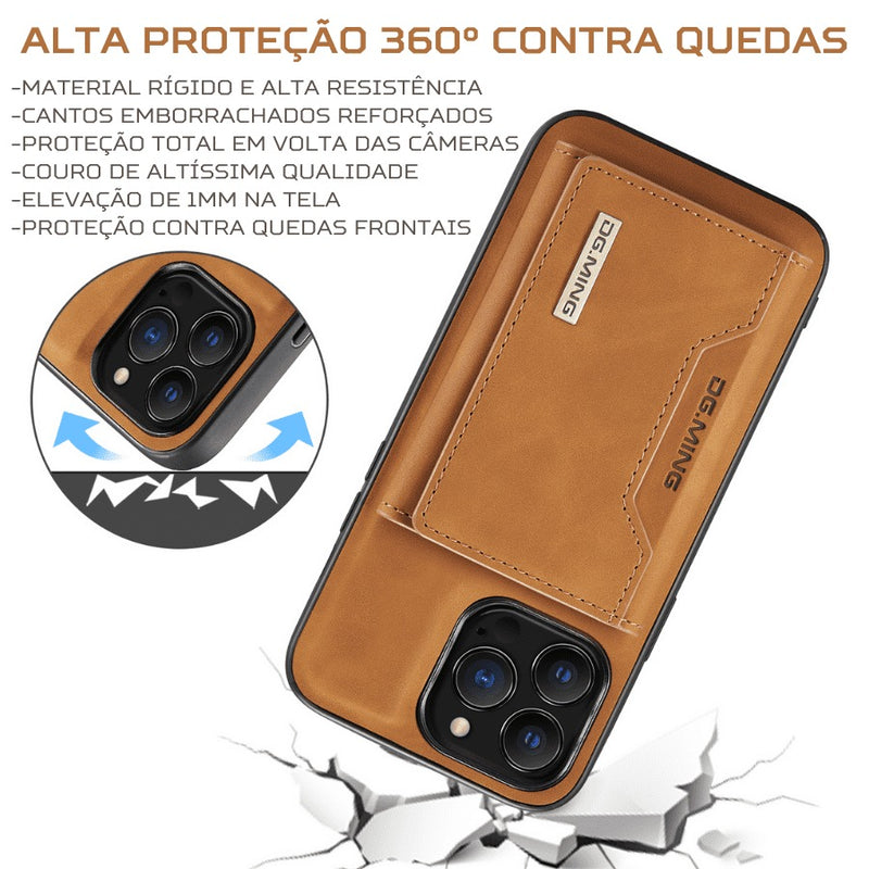 Capinha de Couro para Iphone com Carteira De Couro Slim Magnética DG MING