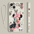 Capinha de Celular para Iphone Alta Proteção com cordão Mickey e Minnie Disney