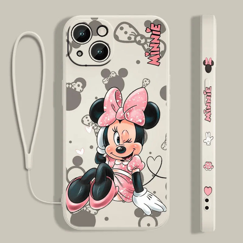Capinha de Celular para Iphone Alta Proteção com cordão Mickey e Minnie Disney
