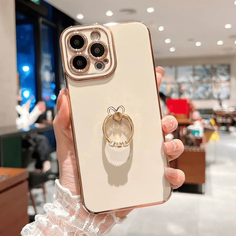 Capinha Iphone Love Heart Com Anel De Apoio Cravejado - Case Luxuosa de Proteção 360º