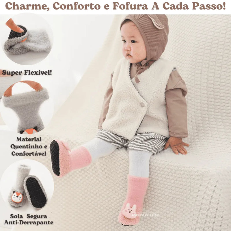 Sapatinho Meia De Inverno "Pezinho  Pelúcia"- Super Confortável, Quentinho e Antiderrapante