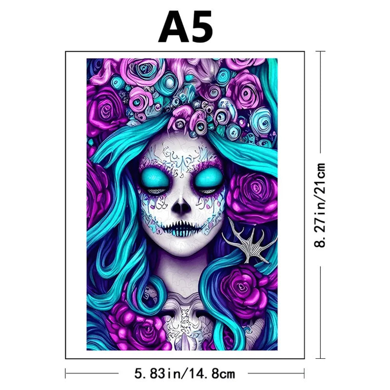 Quebra-Cabeça De Madeira Inova WOOD PUZZLE - Caveira Mexicana Azul | Diversão Com Diversos Benefícios