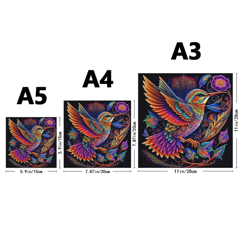 Quebra-Cabeça de Madeira Inova WOOD PUZZLE - Beija-flor Psicodélico | Diversão com Diversos Benefícios