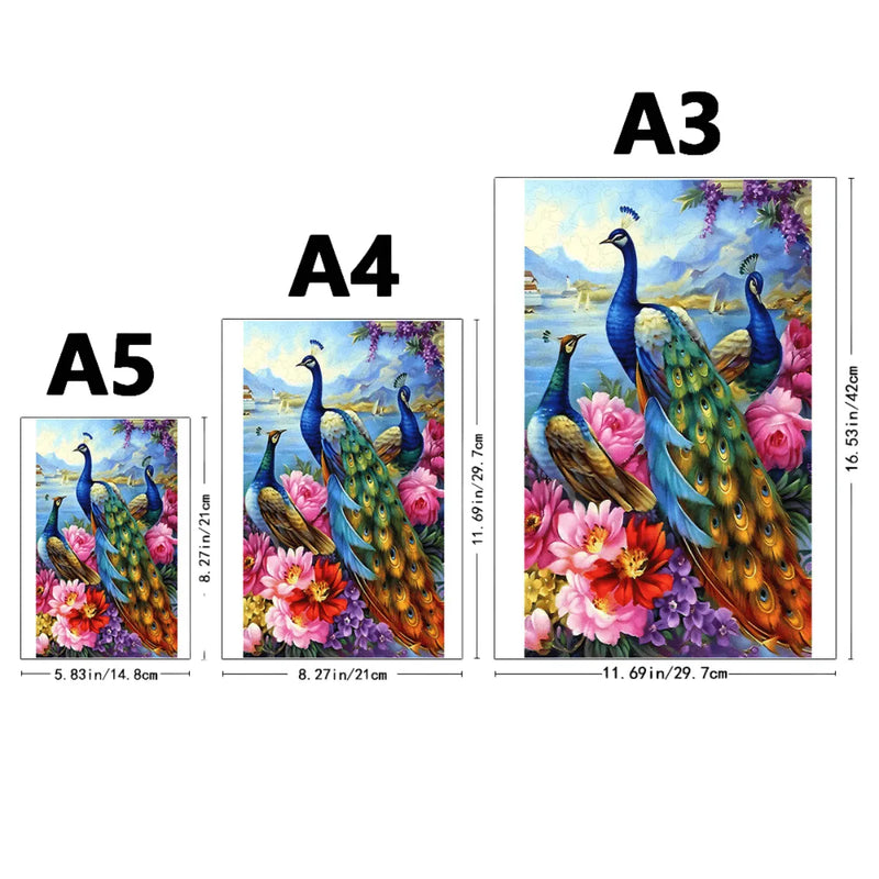 Quebra-Cabeça de Madeira Inova WOOD PUZZLE - Pavões em seu Habitat  | Diversão com Diversos Benefícios