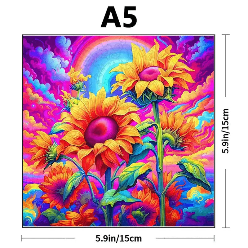 Quebra-Cabeça De Madeira Inova WOOD PUZZLE - Girassóis Psicodélicos | Diversão Com Diversos Benefícios