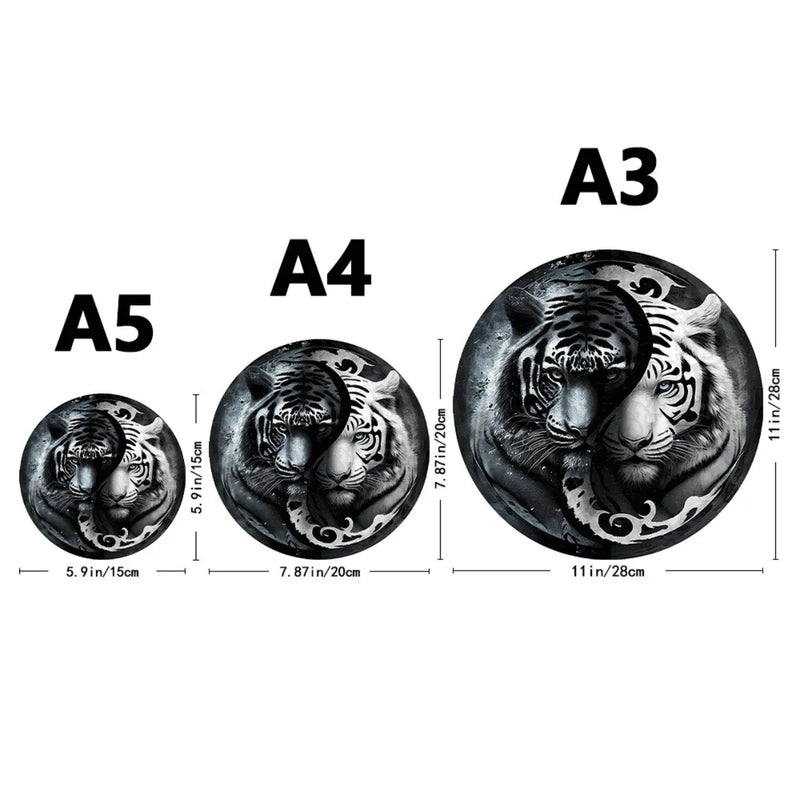 Quebra-Cabeça de Madeira Inova WOOD PUZZLE - Yin-Yang Tigres Brancos | Diversão com Diversos Benefícios