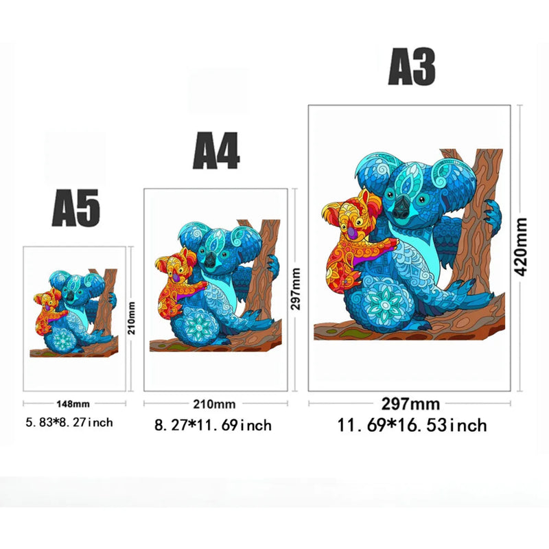 Quebra-Cabeça de Madeira Inova WOOD PUZZLE - Coala e Filhote | Diversão com Diversos Benefícios