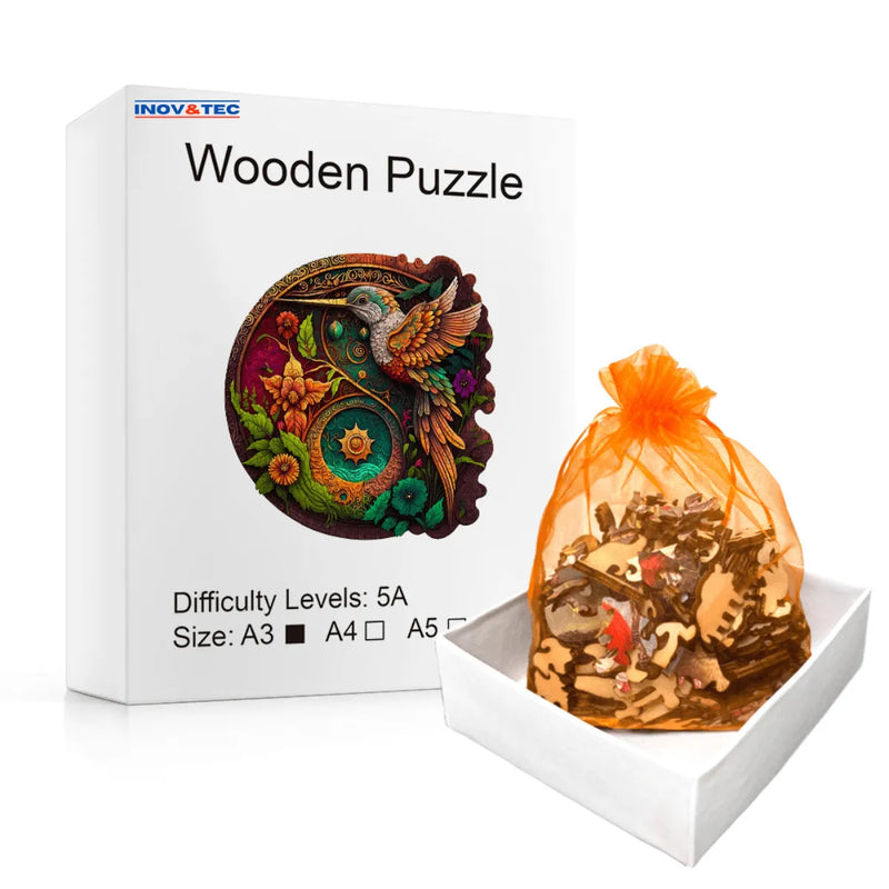 Quebra-Cabeça de Madeira Inova WOOD PUZZLE - Beija-flor Livre | Diversão com Diversos Benefícios para Crianças e Idosos