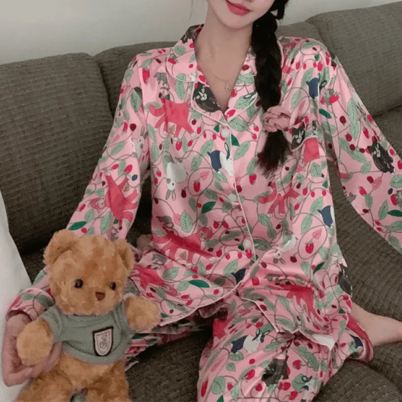 Pijama Feminino SoftTouch - Conjunto Luxo Calça e Camisa Longa Em Seda Gelo Premium | Toque De Seda Super Confortável