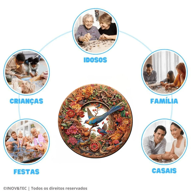 Quebra-Cabeça de Madeira Inova WOOD PUZZLE - Pássaro e Filhotes | Diversão com Diversos Benefícios para Crianças e Idosos