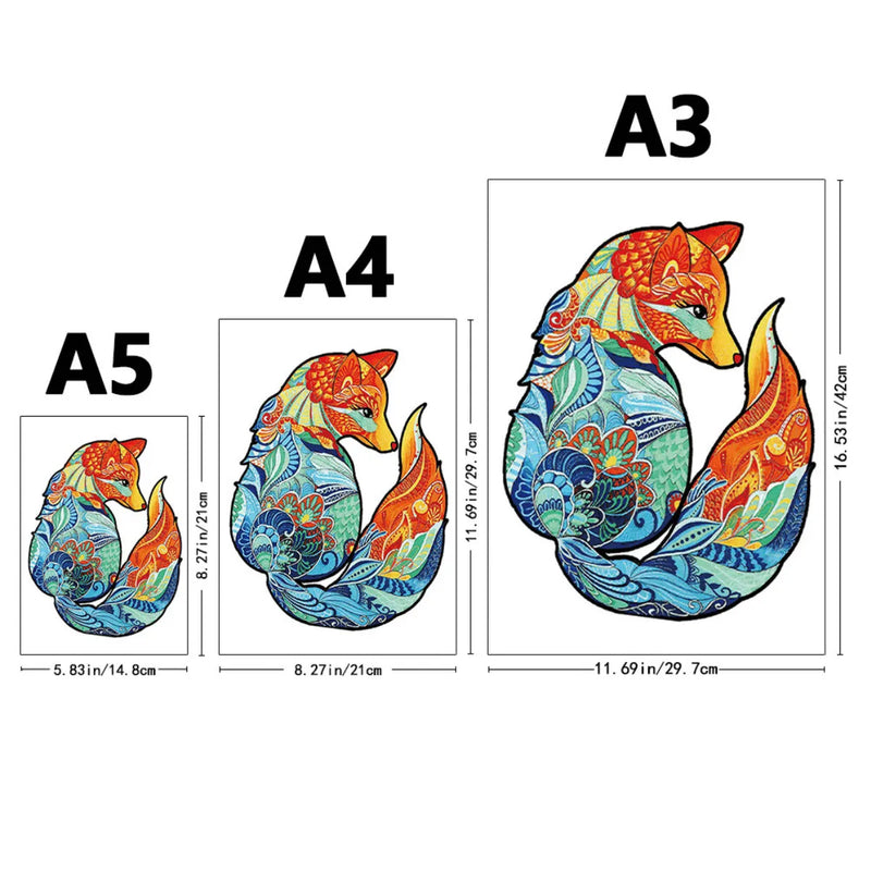 Quebra-Cabeça de Madeira Inova WOOD PUZZLE - Raposa Floral | Diversão com Diversos Benefícios para Crianças e Idosos