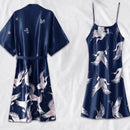 Pijama Feminino OrientalFly Conjunto Camisola e Roupão Em Seda Gelo | Toque De Seda Confortável