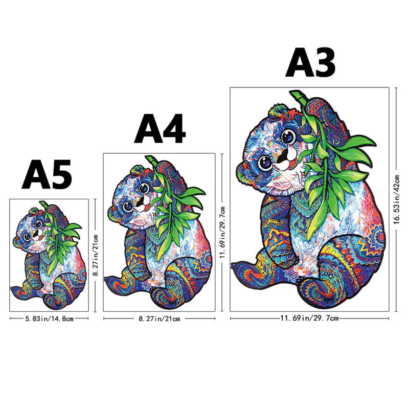 Quebra-Cabeça de Madeira Inova WOOD PUZZLE - Panda com Bambu | Diversão com Diversos Benefícios para Crianças e Idosos