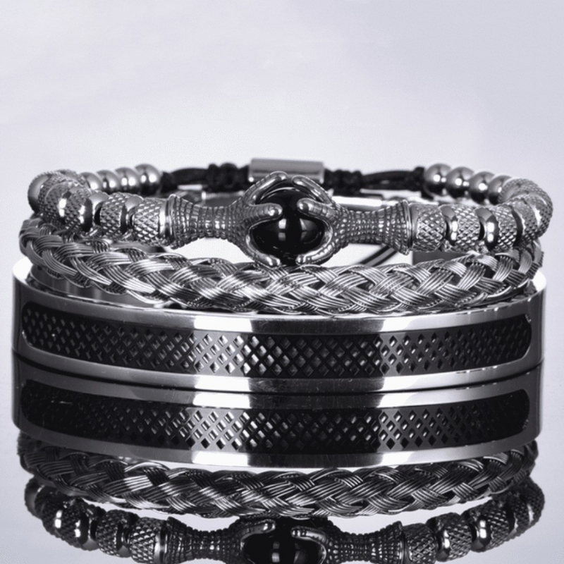 Kit de 3 Pulseiras Masculinas Premium Ajustáveis com Pedra Natural OLHO de TIGRE