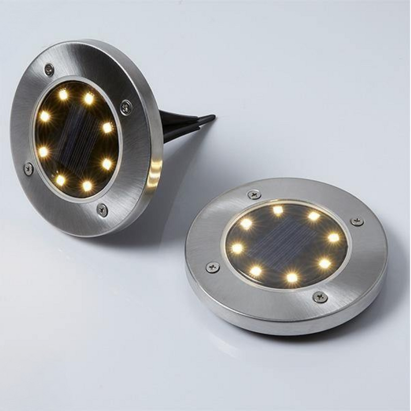 Kit 2 Luzes LED com 8 Pontos de Chão Impermeàveis a Energia Solar