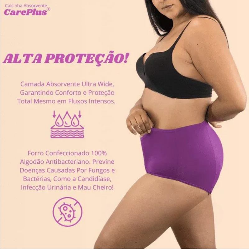 Calcinha Absorvente Protetora para Incontinência CarePlus® [Leve 5 Pague 4 + Frete Grátis]
