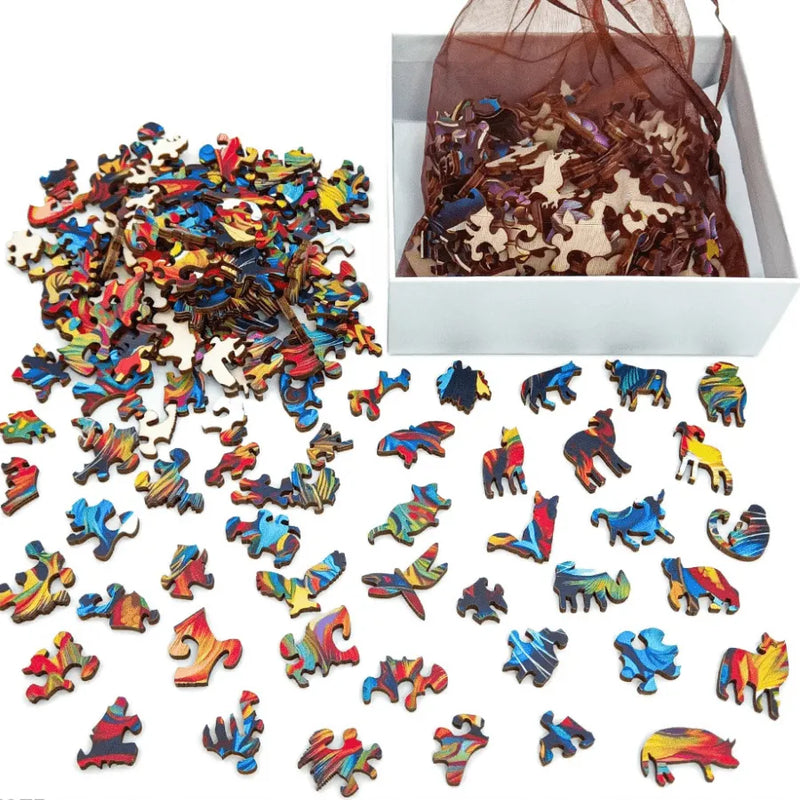 Quebra-Cabeça De Madeira Inova WOOD PUZZLE - Lobo Na Galáxia | Diversão Com Diversos Benefícios Para Crianças e Idosos