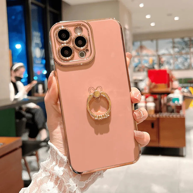 Capinha Iphone Love Heart Com Anel De Apoio Cravejado - Case Luxuosa de Proteção 360º