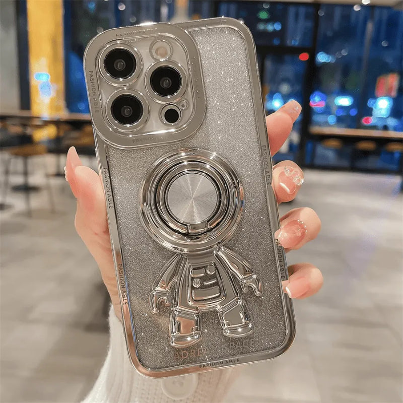 Capinha Iphone Astronauta Espacial Com Brilho e Apoio Magnético - Case De Alta Proteção e Resistência