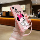 Capinha de Celular para Iphone com Cordão de Brinde de Casal Mickey e Minnie
