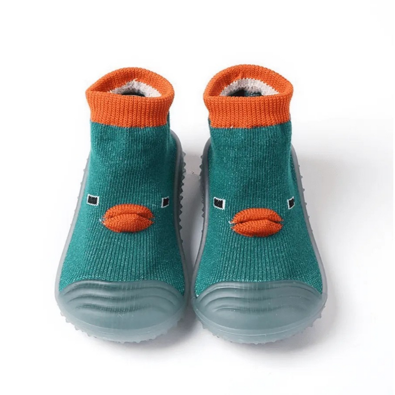 Sapatinho Meia para Bebês em Algodão Antiderrapante Patinho Na Lagoa