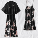 Pijama Feminino OrientalFly Conjunto Camisola e Roupão Em Seda Gelo | Toque De Seda Confortável