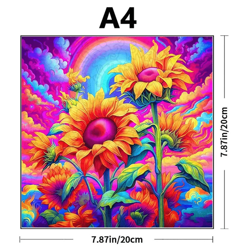 Quebra-Cabeça De Madeira Inova WOOD PUZZLE - Girassóis Psicodélicos | Diversão Com Diversos Benefícios