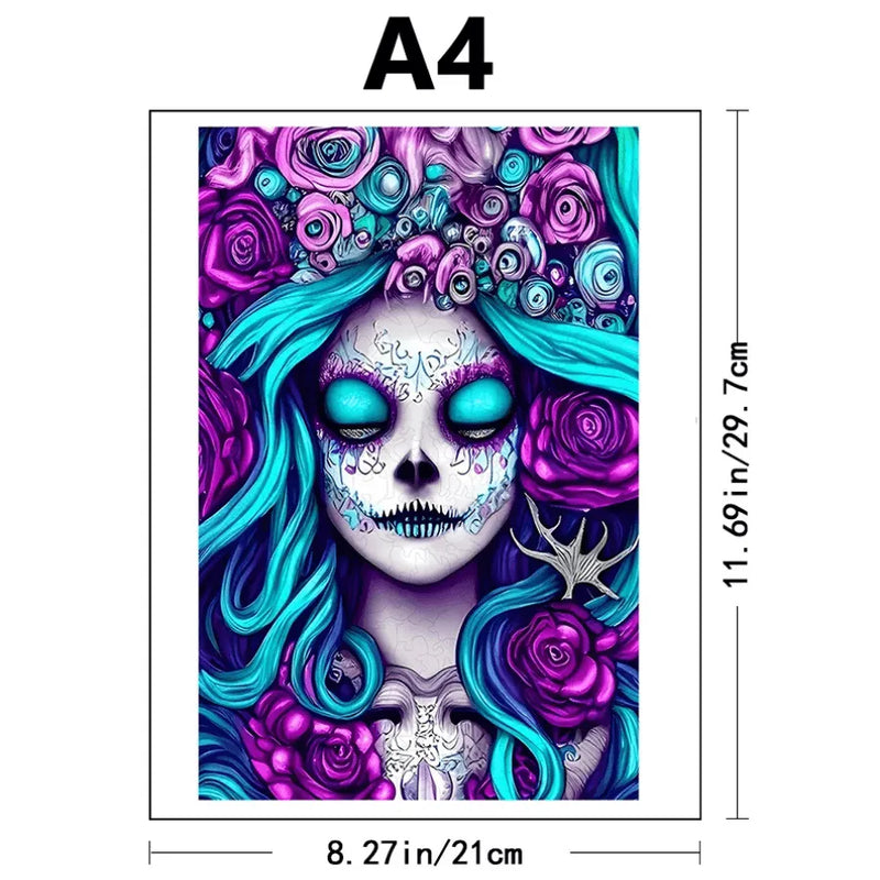 Quebra-Cabeça De Madeira Inova WOOD PUZZLE - Caveira Mexicana Azul | Diversão Com Diversos Benefícios