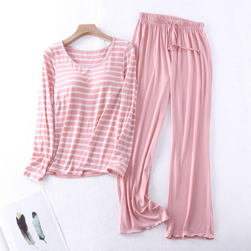Pijama Feminino Striped Harmony - Conjunto Com Calça e Camisa Longa Super Confortável em Algodão | Macio, Leve e Elegante