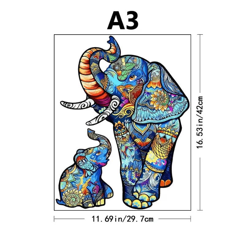 Quebra-Cabeça De Madeira Inova WOOD PUZZLE - Elefante e Seu Filhote | Diversão Com Diversos Benefícios