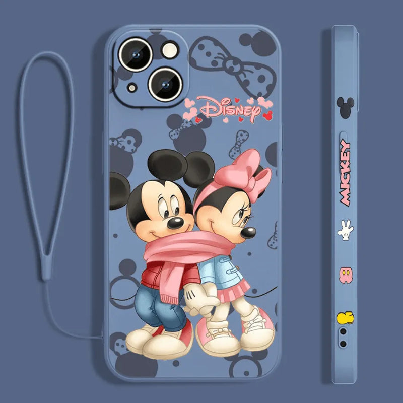 Capinha de Celular para Iphone Alta Proteção com cordão Mickey e Minnie Disney