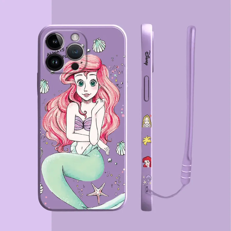 Capinha Iphone Princesas Ariel e Rapunzel - Case de Alta Proteção e Com Cordão de Brinde