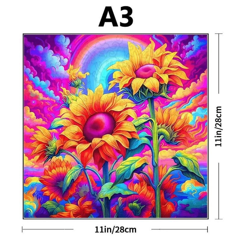 Quebra-Cabeça De Madeira Inova WOOD PUZZLE - Girassóis Psicodélicos | Diversão Com Diversos Benefícios