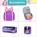 Mochila Infantil para Meninas Super Shine Com Lantejoulas + Estojo e Lancheira de Brinde