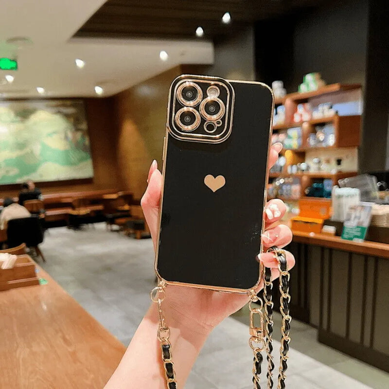 Capinha de Celular para Iphone com Cordão Love Heart Necklace