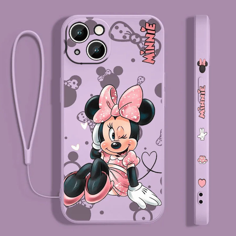Capinha de Celular para Iphone Alta Proteção com cordão Mickey e Minnie Disney