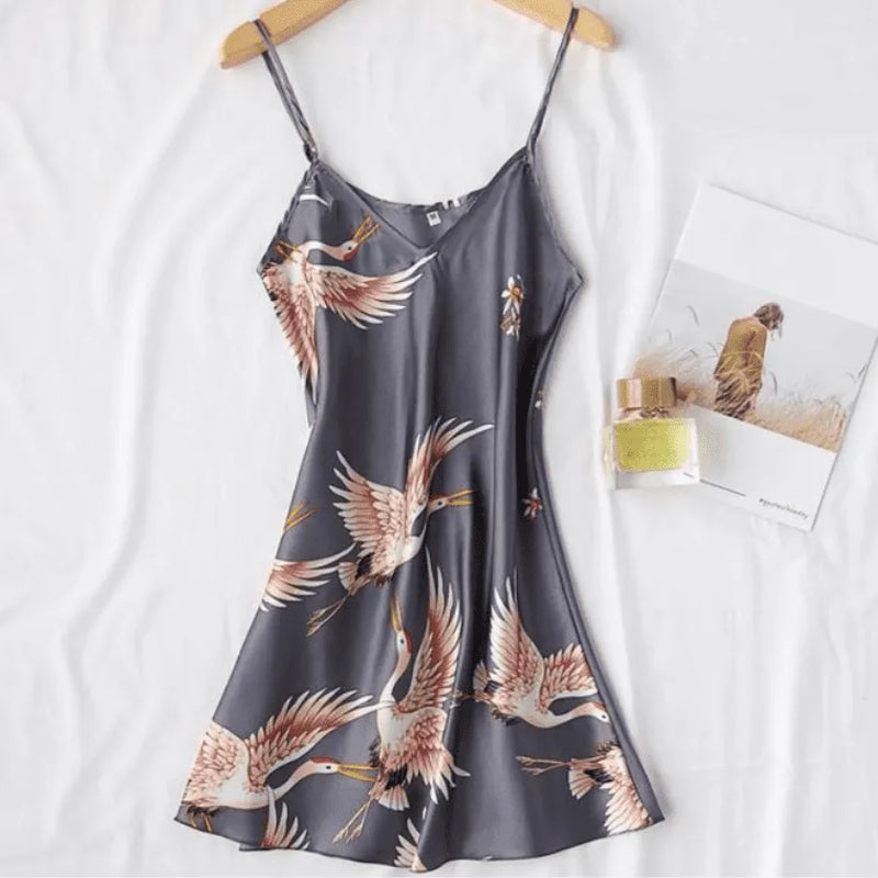 Pijama Feminino OrientalFly Conjunto Camisola e Roupão Em Seda Gelo | Toque De Seda Confortável