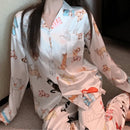 Pijama Feminino LuxuryCat - Conjunto Calça e Camisa Longa Em Seda Gelo Premium | Toque De Seda Super Confortável