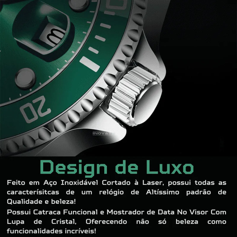 Relógio Masculino LIGE "Quartz Date" - Aço Inoxidável, Movimento de Quartzo, Data, Catraca Funcional, Vidro de Cristal e À Prova D'água 30 Metros