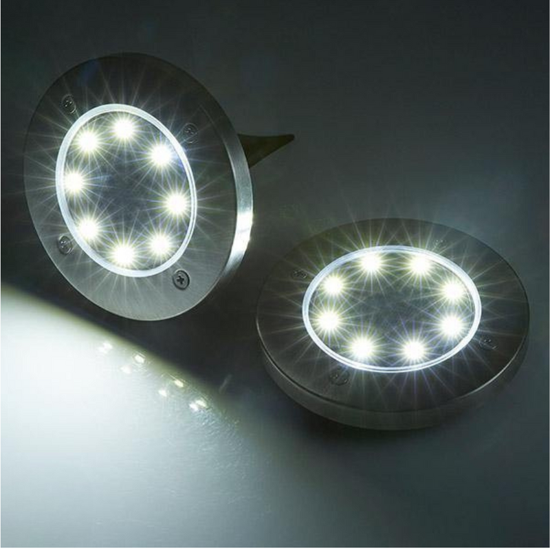 Kit 2 Luzes LED com 8 Pontos de Chão Impermeàveis a Energia Solar