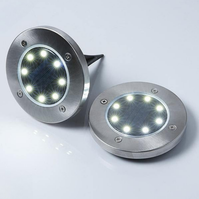 Kit 2 Luzes LED com 8 Pontos de Chão Impermeàveis a Energia Solar