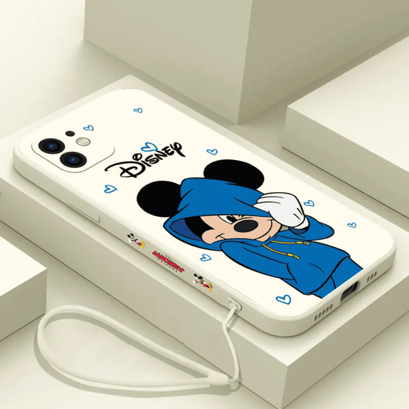 Capinha de Celular para Iphone com Cordão de Brinde de Casal Mickey e Minnie